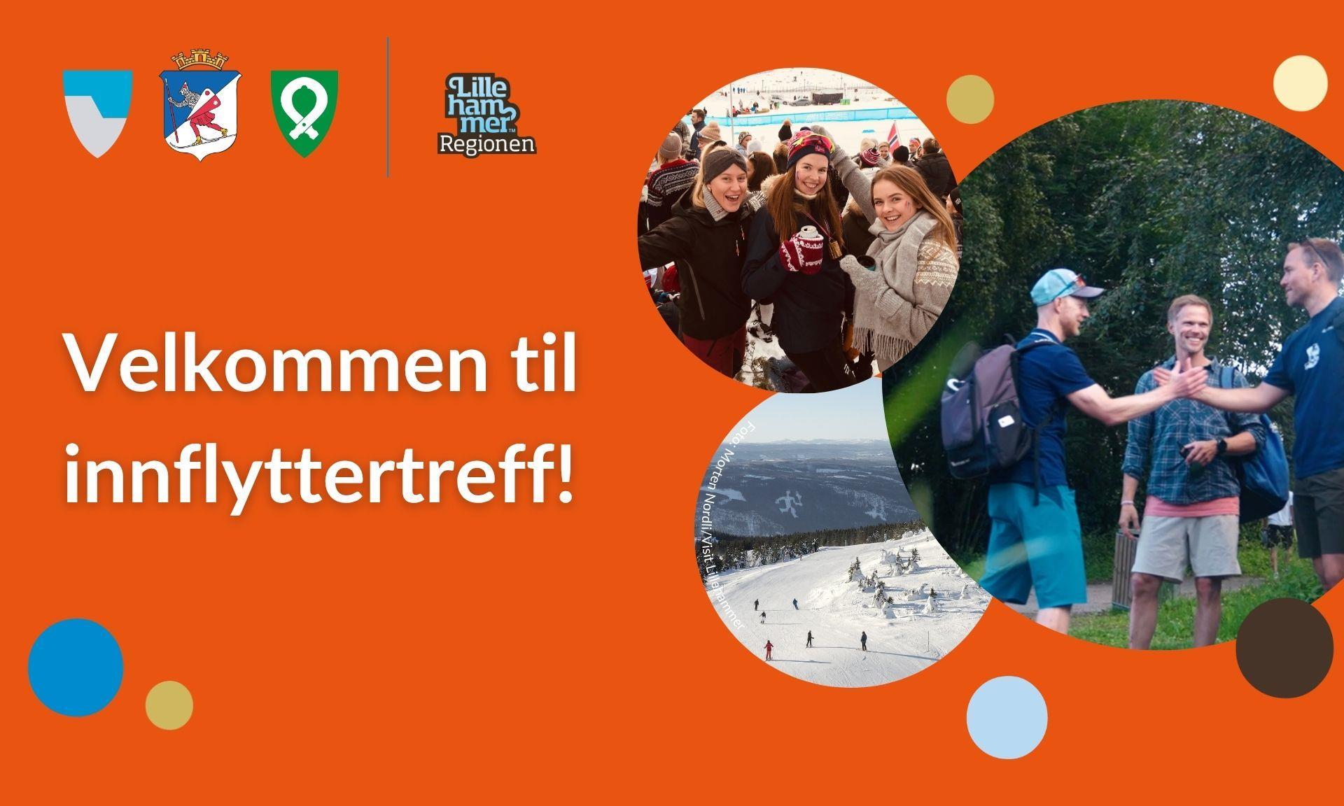 Plakat med teksten "Velkommen til innflyttertreff"